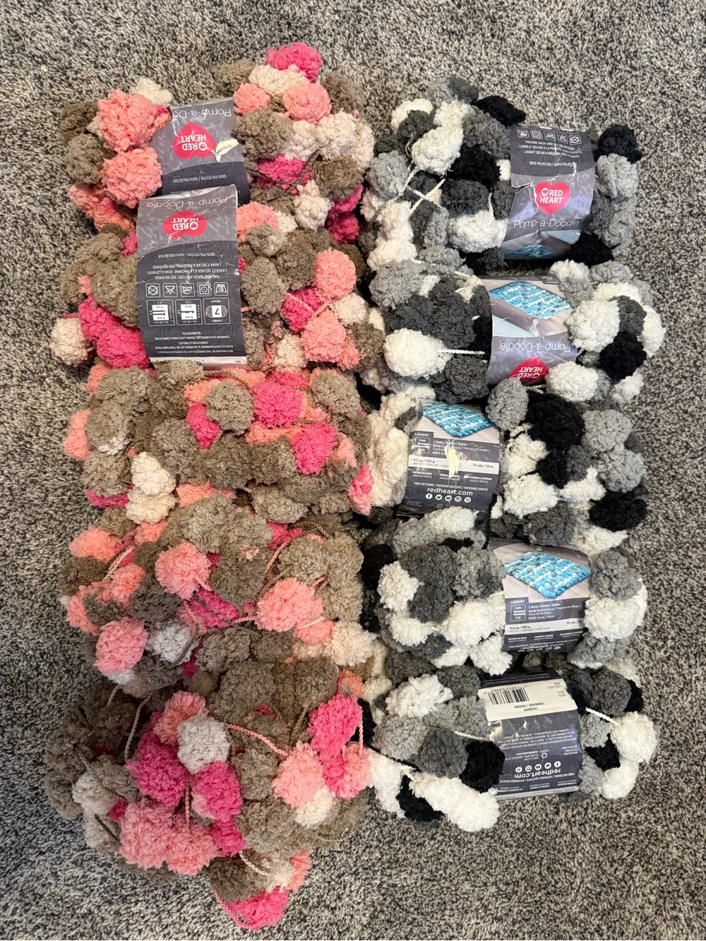 Red Heart Pomp-A-Doodle Yarn - 5 Skeins Thunder - 5 Skeins Pink Sand (10 Skeins)